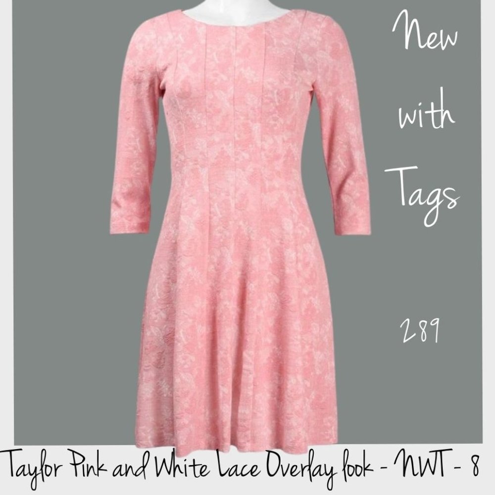 Taylor 1/4 Length Light Pink & White A Line Dress